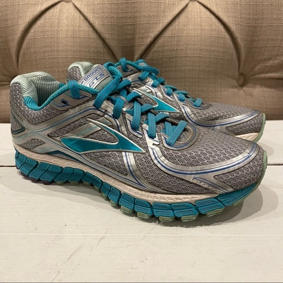 Brooks GTS 16th Edition FlexTra Sole sneaker Sz 7 Silver/Turquoises - Picture 4 of 10